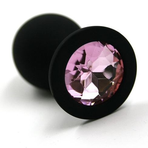 Большая силиконовая анальная пробка Kanikule Large с кристаллом – черный со светло-розовым Beauty Brands Limited