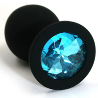 Средняя силиконовая анальная пробка Kanikule Medium с кристаллом – черный с голубым Beauty Brands Limited