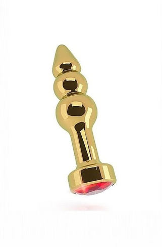 Золотая анальная пробка с рубиновым кристаллом Gold Plug - Red Sapphire Shots toys