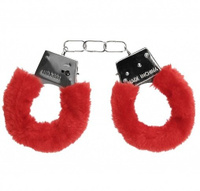 Металлические наручники с меховой обивкой Beginner's Handcuffs Furry (Красный) Shots toys