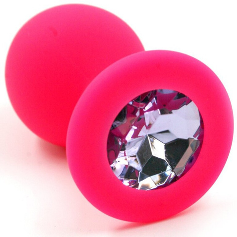 Средняя силиконовая анальная пробка Kanikule Medium с кристаллом – розовый со светло розовым Beauty Brands Limited