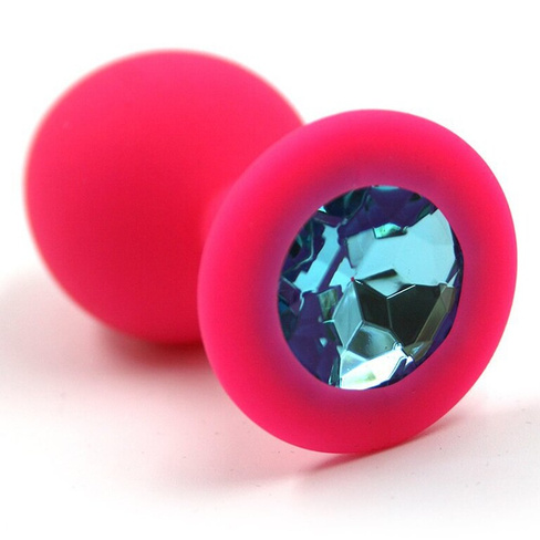 Средняя силиконовая анальная пробка Kanikule Medium с кристаллом – розовый с голубым Beauty Brands Limited