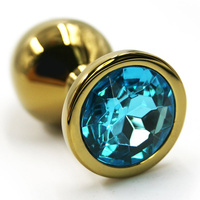 Маленькая алюминиевая анальная пробка Kanikule Small с кристаллом – золотистый с голубым Beauty Brands Limited