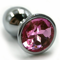 Средняя алюминиевая анальная пробка Kanikule Medium с кристаллом – серебристый со светло-розовым Beauty Brands Limited