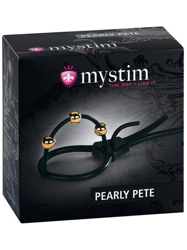 Электросбруя для головки пениса Pearly Pete с тремя шариками-электродами – черный Mystim