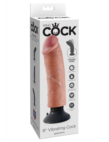 Гибкий вибратор-реалистик 8" Vibrating Cock с присоской – телесный Pipedream
