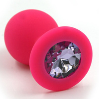 Средняя силиконовая анальная пробка Kanikule Medium с кристаллом – розовый с лавандовым Beauty Brands Limited