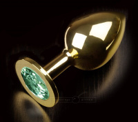 Большая анальная пробка 252 Large Gold Emerald с кристаллом – золотой с зеленым Пикантные Штучки