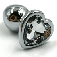 Средняя алюминиевая анальная пробка Kanikule Medium с кристаллом в форме сердца – серебристый с прозрачным Beauty Brands
