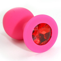 Средняя силиконовая анальная пробка Kanikule Medium с кристаллом – розовый с красным Beauty Brands Limited