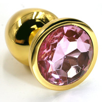 Маленькая алюминиевая анальная пробка Kanikule Small с кристаллом – золотистый со светло-розовым Beauty Brands Limited