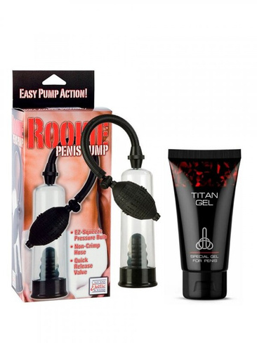 Набор для увеличения пениса: Вакуумная помпа Rookie Penis Pump и Специальный интимный гель для мужчин Titan Gel TANTRA -