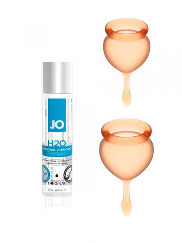 Набор менструальных чаш Satisfyer Feel secure Menstrual Cup (orange) и Лубрикант на водной основе JO H2O Original – 30 м