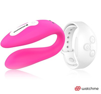 Розовый вибратор для пар с белым пультом-часами Weatwatch Dual Pleasure Vibe Dream Love
