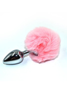 Серебристая анальная пробка с розовым заячьим хвостиком (Small) Kanikule Beauty Brands Limited