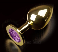Большая анальная пробка 252 Large Gold Purple с кристаллом – золотой с фиолетовым Пикантные Штучки