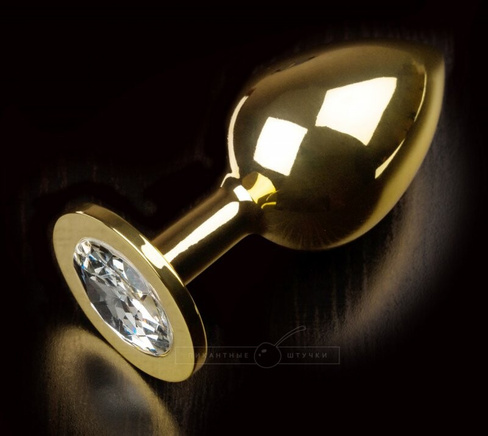 Большая анальная пробка 252 Large Gold Diamond с кристаллом – золотой с прозрачным Пикантные Штучки