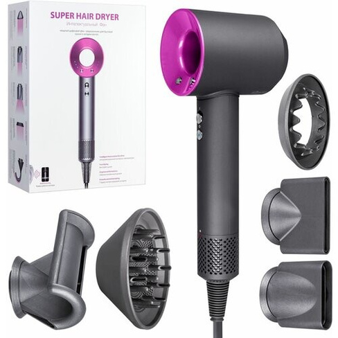 Интеллектуальный фен для волос Super Hair Dryer 1600 Вт, 3 режима, 5 магнитных насадок, ионизация воздуха iHair