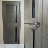 Межкомнатная дверь экошпон остекленная Кельн кедр серый