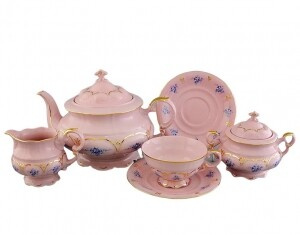 Чайный сервиз 6 персон 15 предметов, Голубые цветы, Розовый фарфор Соната 07260725-0009, Leander
