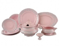 Столовый сервиз на 6 персон 25 предметов, Серый узор, Розовый фарфор Соната 07262011-3002, Leander