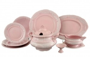 Столовый сервиз на 6 персон 25 предметов, Белый узор, Розовый фарфор Соната 07262011-3001, Leander
