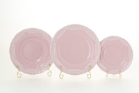 Набор тарелок на 6 персон 18 предметов, Белый узор, Розовый фарфор Соната Leander 07260119-3001
