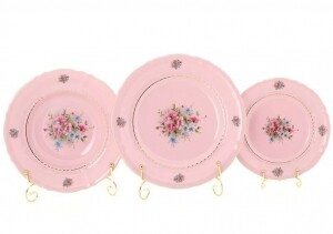 Набор тарелок на 6 персон 18 предметов, Цветы, Розовый фарфор Соната Leander 07260119-0013