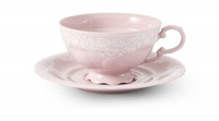 Набор чайных пар 200 мл на 6 персон 12 предметов, Белый узор, Розовый фарфор Соната 07260425-3001, Leander