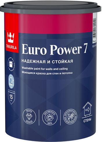 Tikkurila Euro Power 7 краска для стен и потолков бесцветная (База C) 0.9 л