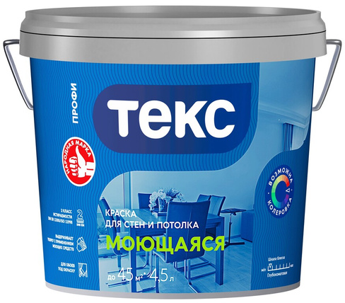 Краска Текс Профи моющая водо дисперсионная для стен и потолков супербелая (База А) 7.1 кг