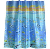Шторка для ванной "Веселые дельфины" Блеск текстиль 180*180 см, FORA PH78