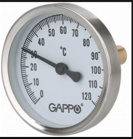 Термометр биметаллический с погружной гильзой 1/2" x 0-120? "GAPPO" G1474