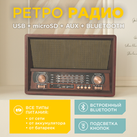 Ретро радиоприемник БЗРП РП-340 с встроенным аккумулятором / Bluetooth 5.0 / УКВ, СВ, КВ1-2 / воспроизведение с USB, mic