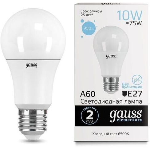 Упаковка ламп LED GAUSS E27, груша, 10Вт, 10 шт. [23230]