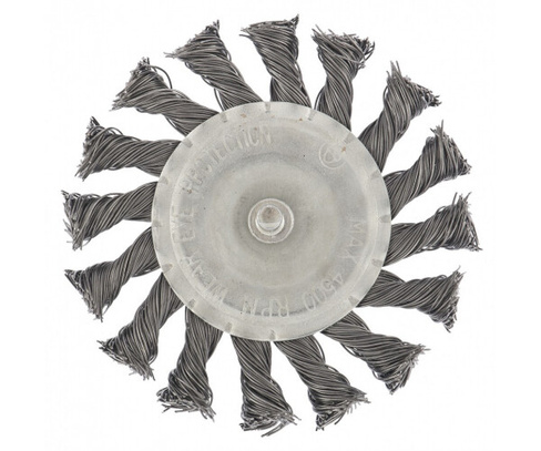 Щетка металлическая для дрели Tundra, со шпилькой, крученая проволока, плоская, 75 мм