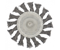 Щетка металлическая для дрели Tundra, со шпилькой, крученая проволока, плоская, 100 мм