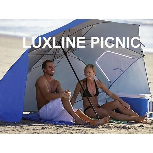 Большой пляжный зонт от солнца с окошками и карманами LUXLINE зонт для рыбалки зонт палатка складной пляжный зонт синий