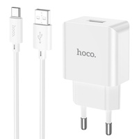 Адаптер постоянного тока Hoco C106A, 1гн.USB 5В,2,1А + кабель Type-C, белый